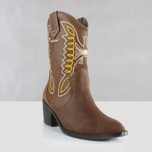 BOTINES PARA MUJER TEJANO CUERO CAFE