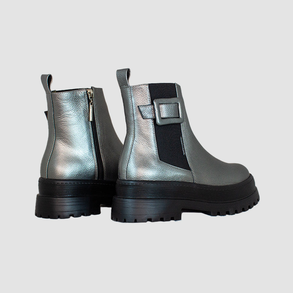 BOTINES PARA MUJER ARISTA CUERO PLATA