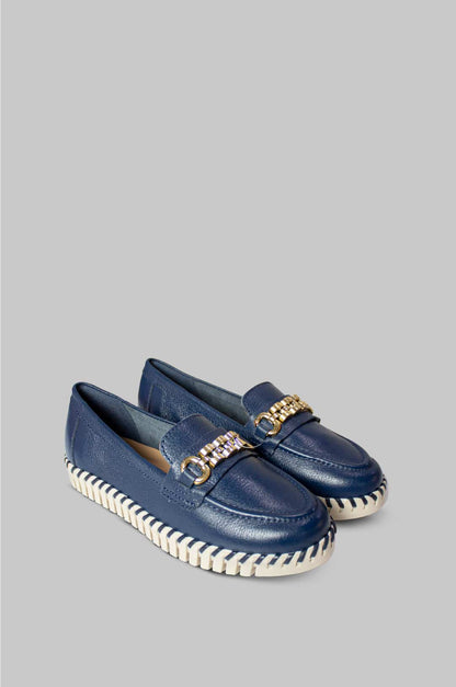MOCASINES PARA MUJER CECILIA CUERO AZUL