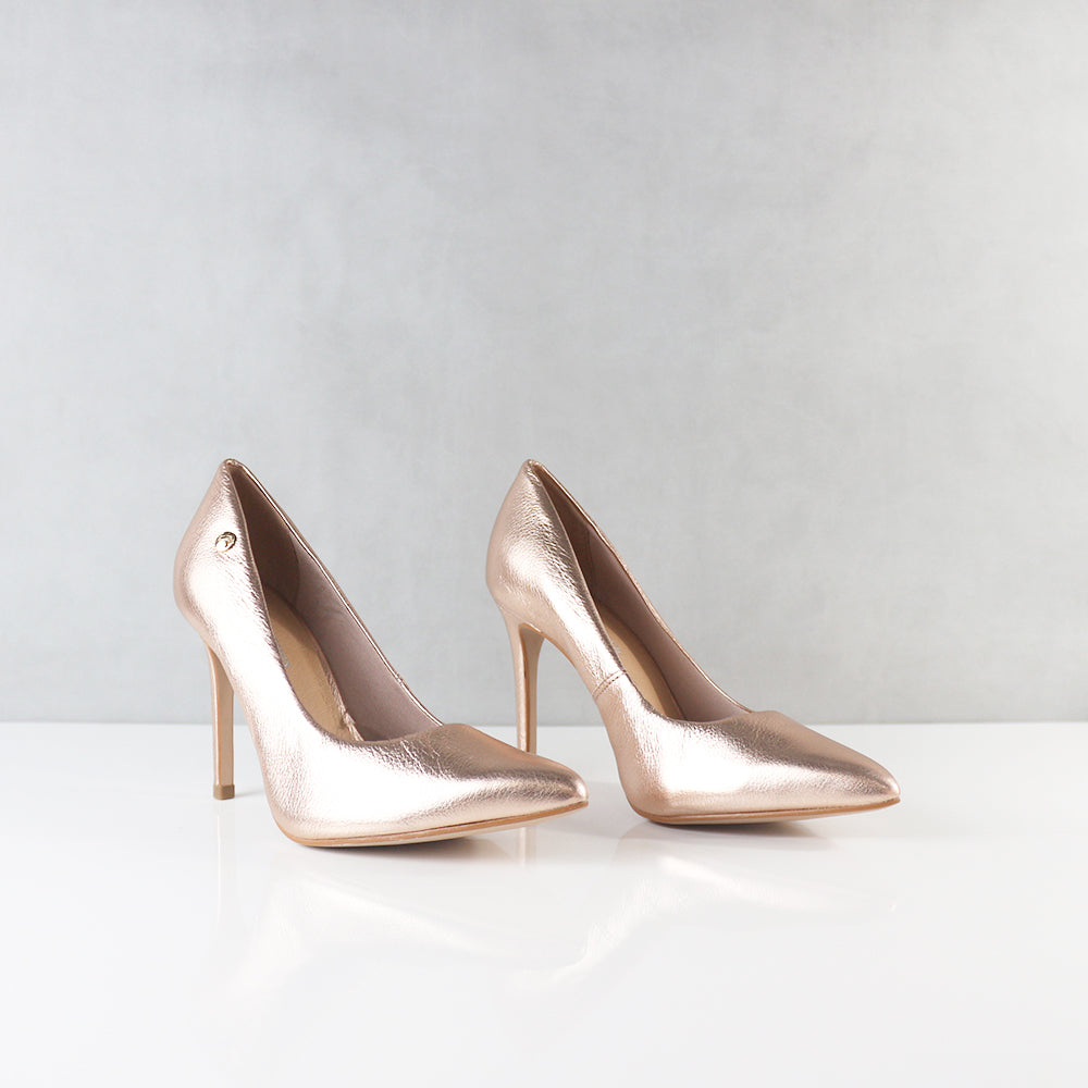 TACONES PARA MUJER KARINA CUERO ORO ROSA