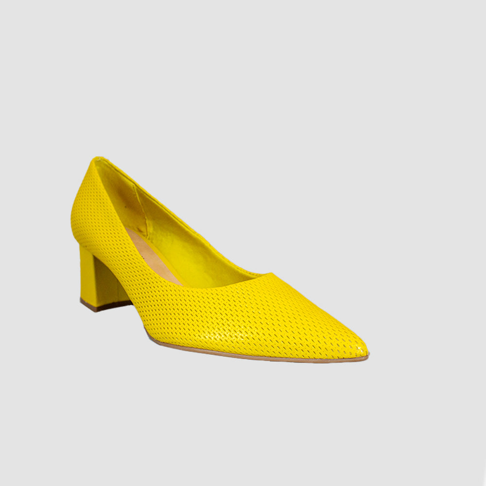 TACONES PARA MUJER DEGONA CUERO AMARILLO