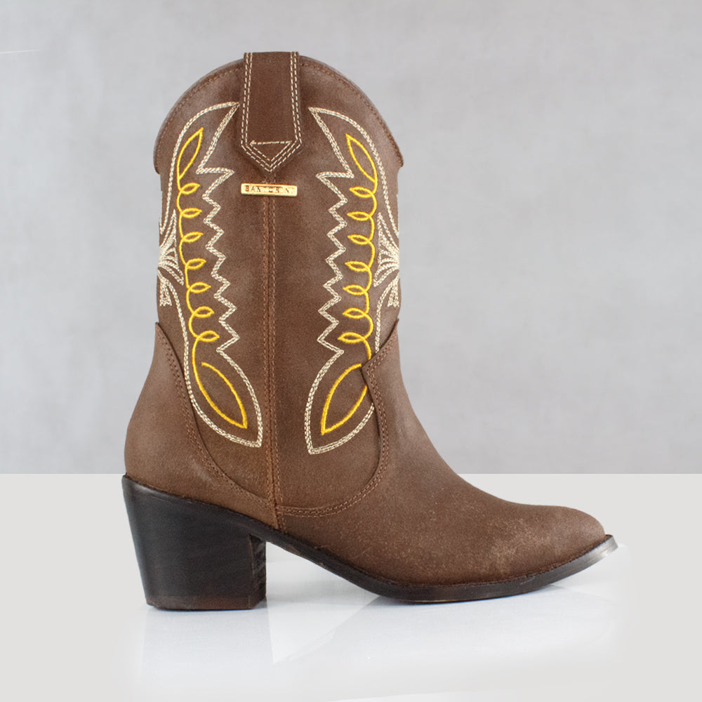 BOTINES PARA MUJER TEJANO CUERO CAFE