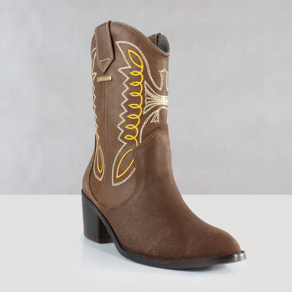 BOTINES PARA MUJER TEJANO CUERO CAFE