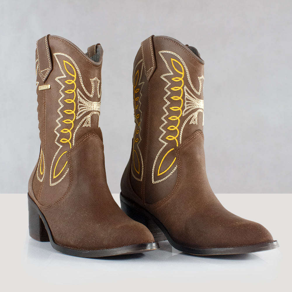 BOTINES PARA MUJER TEJANO CUERO CAFE