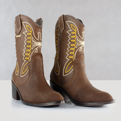BOTINES PARA MUJER TEJANO CUERO CAFE