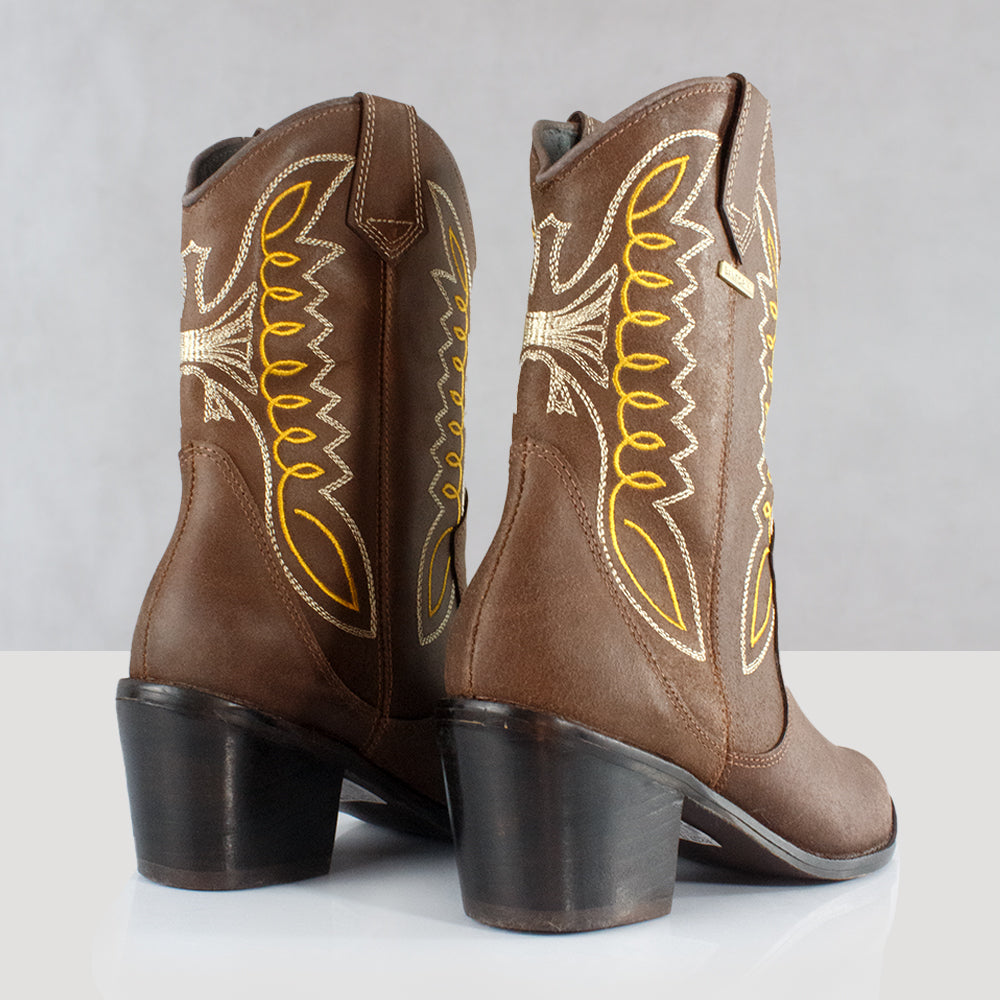 BOTINES PARA MUJER TEJANO CUERO CAFE