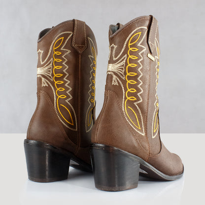BOTINES PARA MUJER TEJANO CUERO CAFE