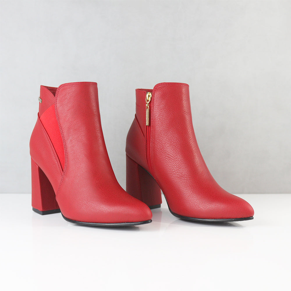 BOTINES PARA MUJER MINA CUERO ROJO
