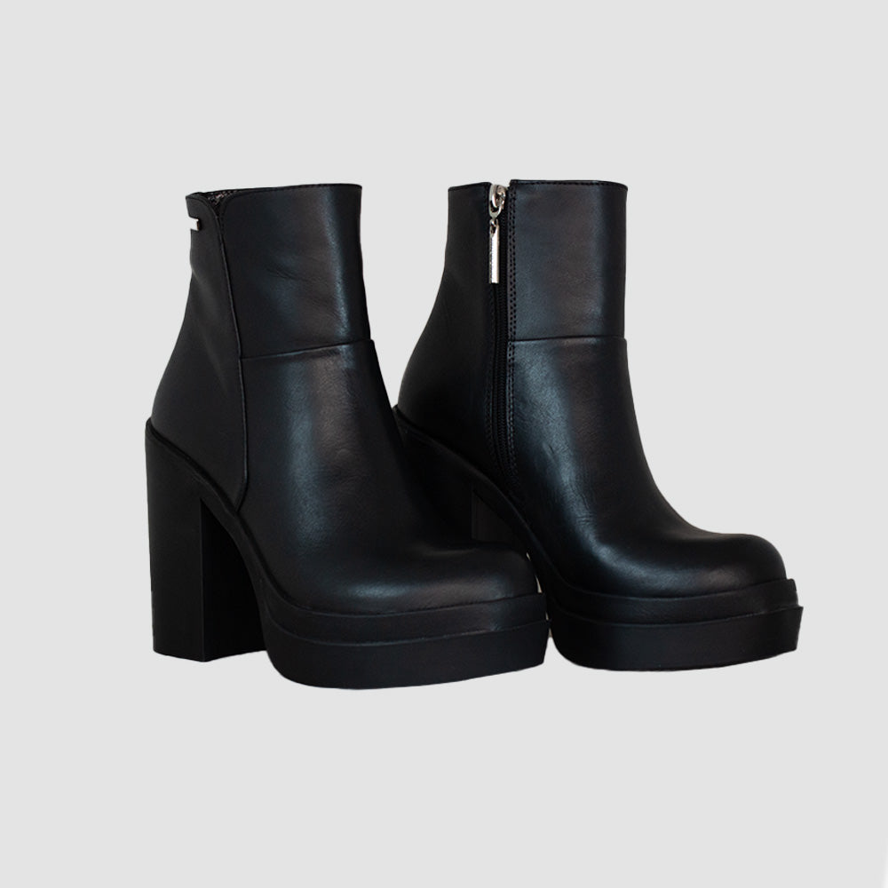 BOTINES PARA MUJER MINTA CUERO NEGRO