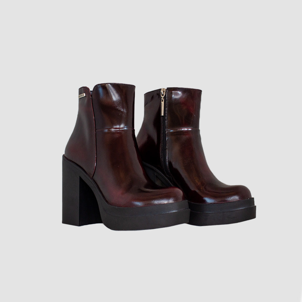 BOTINES PARA MUJER MINTA CUERO VINOTINTO