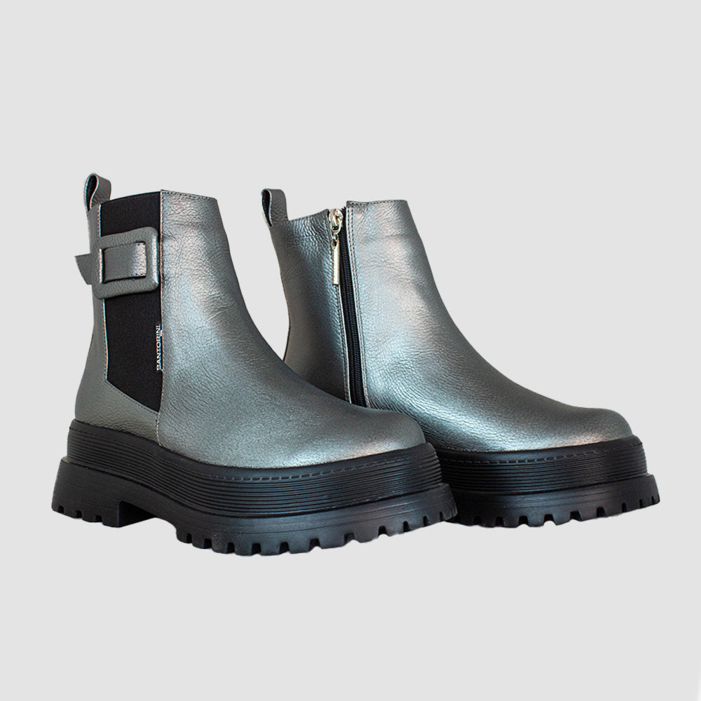 BOTINES PARA MUJER ARISTA CUERO PLATA