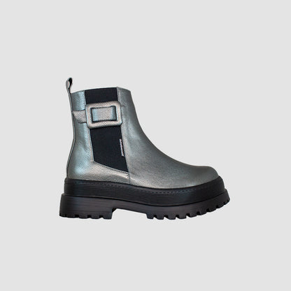 BOTINES PARA MUJER ARISTA CUERO PLATA