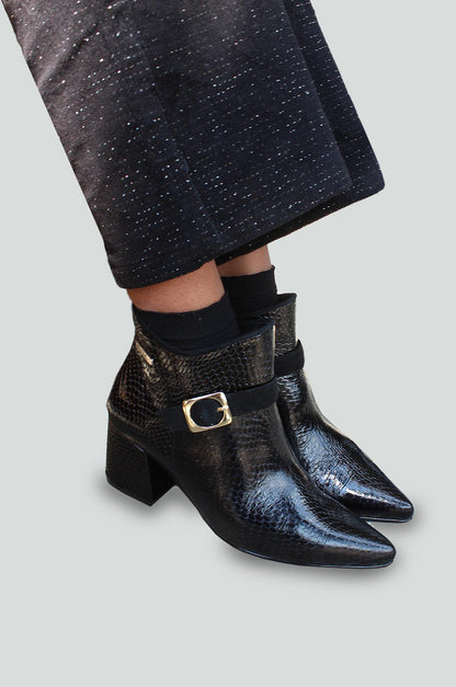 BOTINES PARA MUJER LETICIA CUERO NEGRO