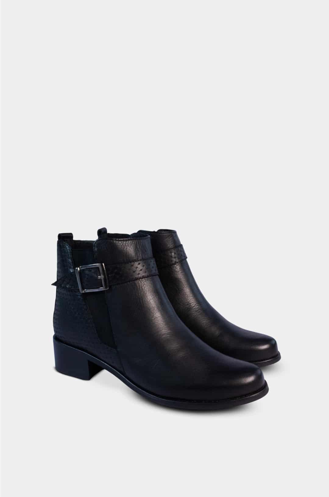 BOTINES PARA MUJER LEANA CUERO NEGRO