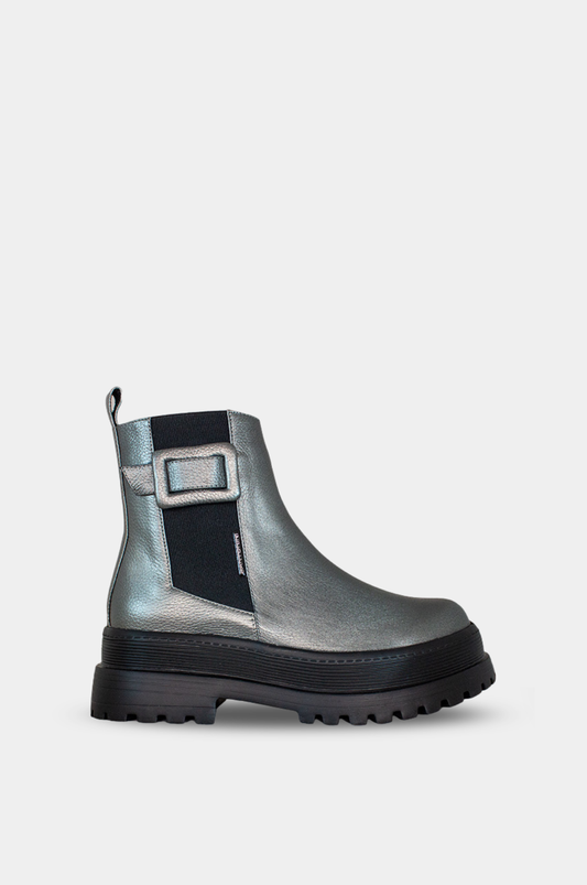 BOTINES PARA MUJER ARISTA CUERO PLATA